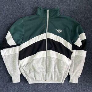 Vintage Pony Track Jacket Mens Large Green Gray Colorblock Full Zip Fleece 80s